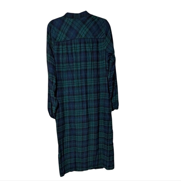 Lands' End classic blue green flannel nightgown pullover plaid side Medium 10/12 - Picture 2 of 9